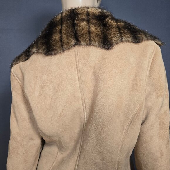 Y2K Penny Lane Coat Size M Boho Beige Faux Suede Brown Faux Fur Mid Length - Picture 10 of 13